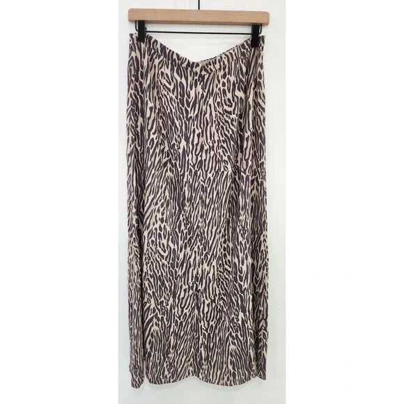 Wilfred Aritzia Animal Print Midi Skirt Tan Black High Waisted Size 10 - Picture 2 of 5